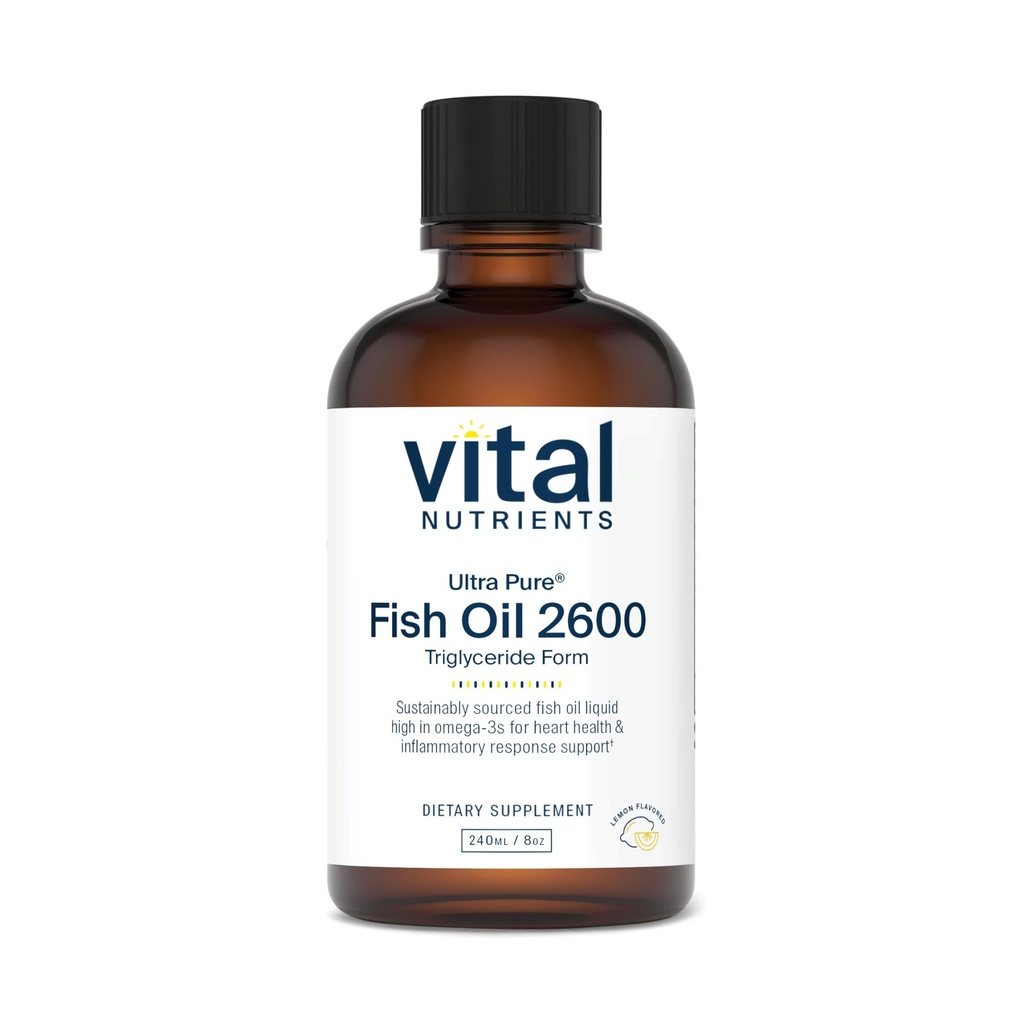 Nutriments vitaux - Huile de poisson ultra pure 2600 (Niveau pharmaceutique) - Huile de poisson liquide de haute qualité, soutien cardiovasculaire, parfum naturel au citron - 8 Fl Oz par bouteille