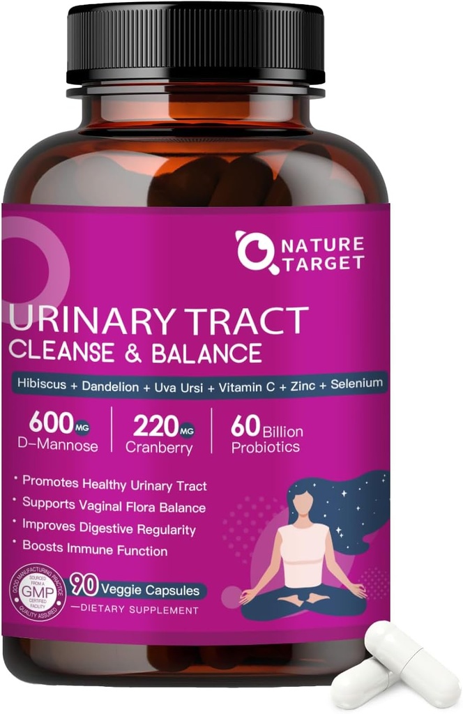 NATURE TARGET Probiotiques pour les femmes Santé urinaire avec D Mannose et canneberge - 60 milliards d'UFC Probiotiques vaginaux pour la santé digestive, UTI et PH équilibre avec les prébiotiques - 90 capsules