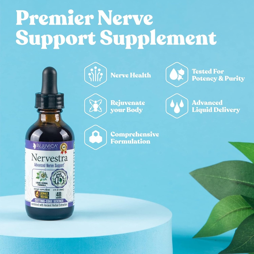 Nervestra Supplément de soutien de la santé Nerve - Formule liquide à base de plantes à absorption rapide - Barque de saule blanche, B-vitamines, acide alpha-lipoïque, acétyl-L-Carnitine et plus