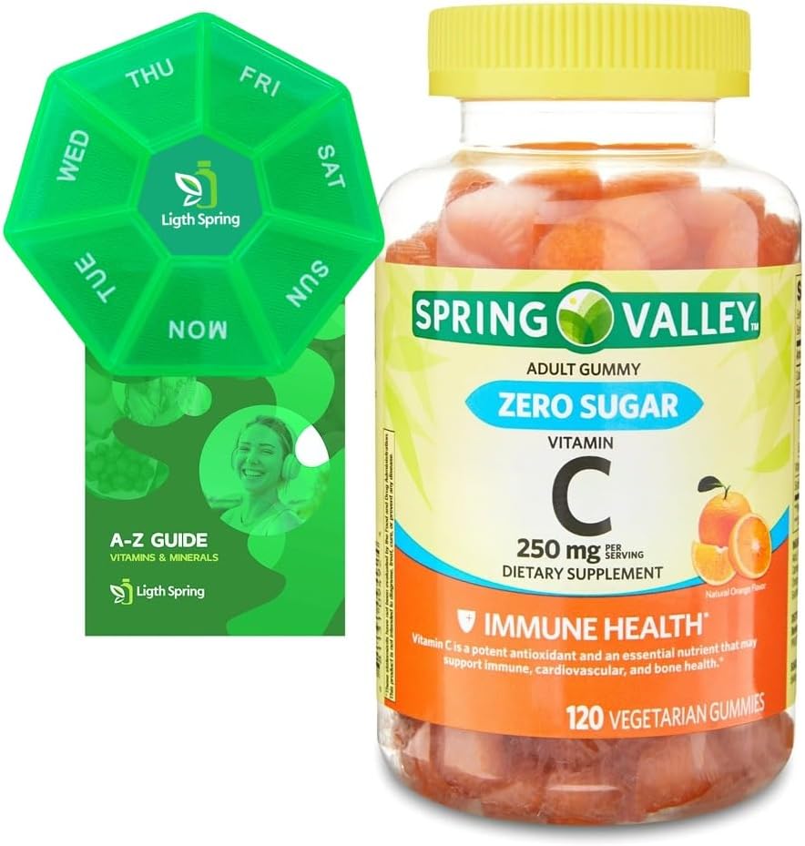 Zéro sucre Vitamine C Gummies Supplément diététique, 250 mg, 120 Ct Bundle avec des vitamines et minéraux exclusifs - A à Z - Meilleur guide de ligth et de printemps