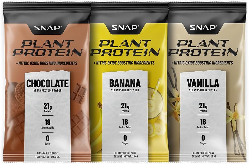 Snap Suppléments 100% Protéines à base végétale Pâte en poudre avec booster à oxyde nitrique (10 pack, pack de variétés)