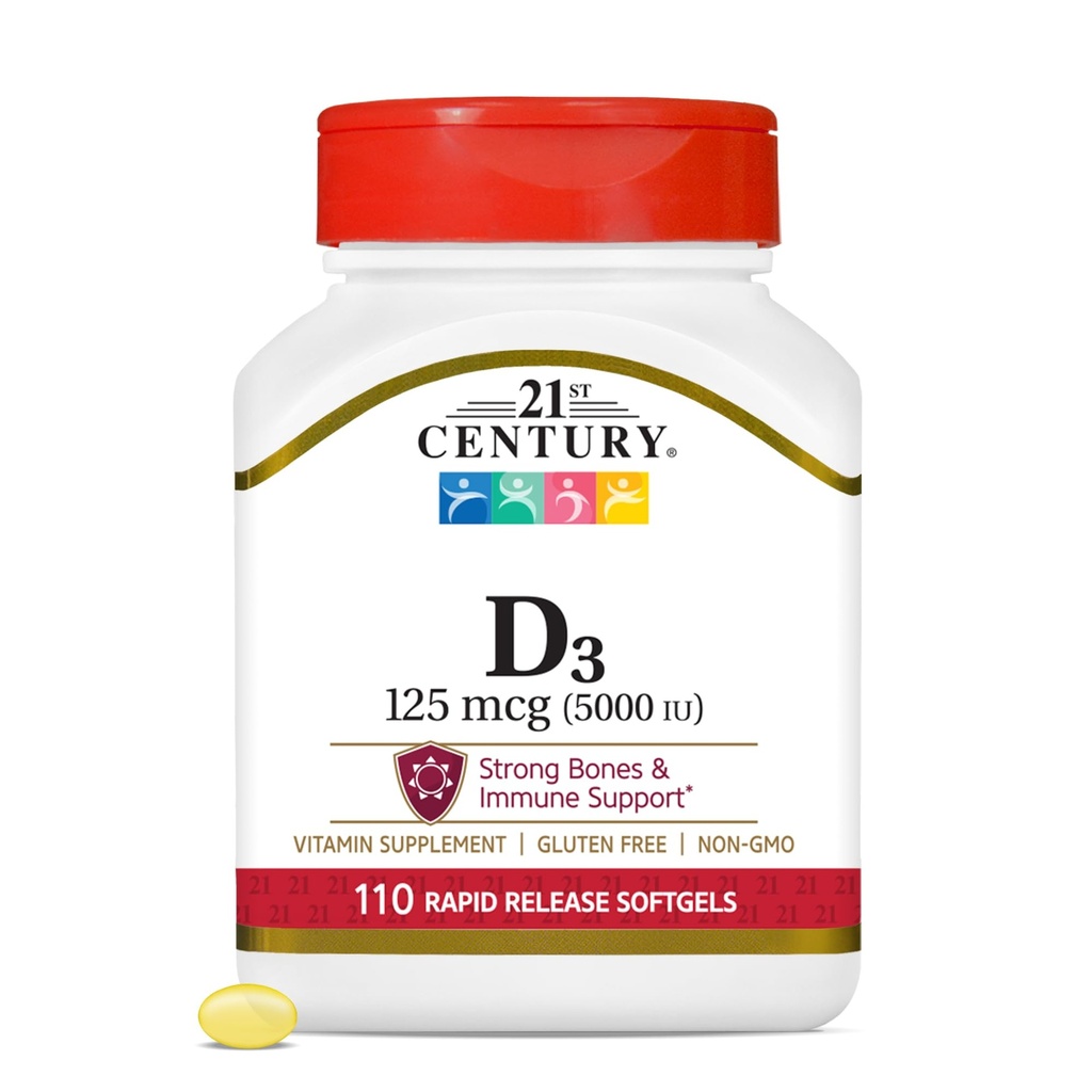 21st Century Healthcare Vitamin D3 125 mcg (5,000 IU) Rapid Release Softgels, 110 Count