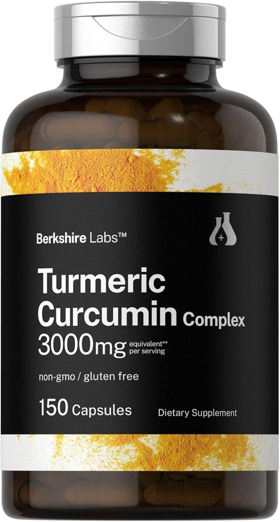 Horbäach Curcumine curmérique 3000mg , 150 Capsules , Supplément curmérique avec extrait de poivre noir , Complexe à base de plantes sans gluten , Berkshire Labs