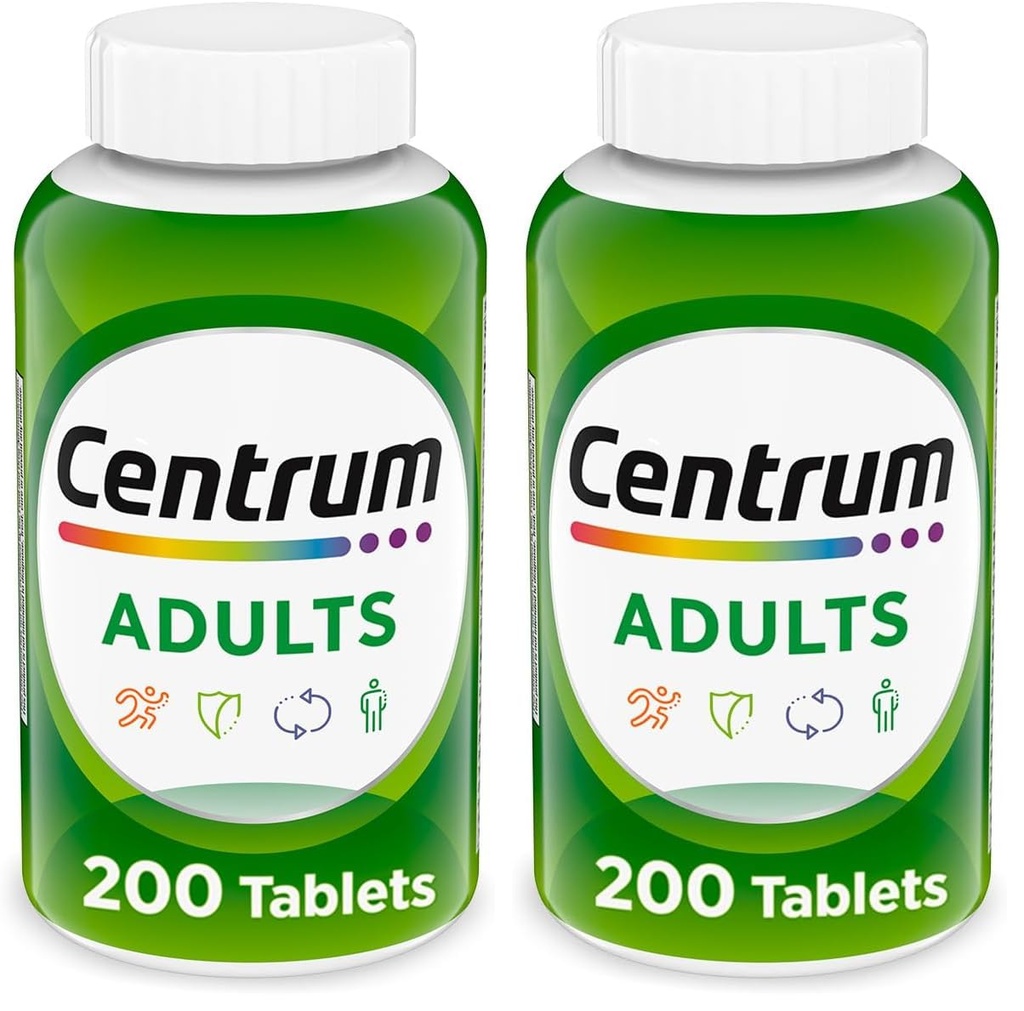 Centrum Adult Multivitamin/Multimineral Supplement with Antioxidants, Zinc, Vitamin D3 and B Vitamins, Gluten Free, Non-GMO Ingredients - 200 Count (Pack of 2)