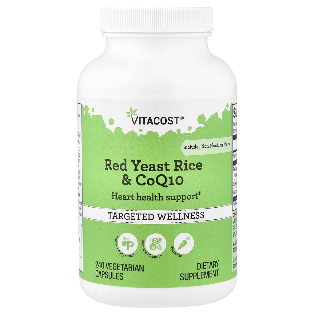 Riz et CoQ10 de levure rouge Vitacost avec niacine sans mousse -- 240 capsules végétariennes