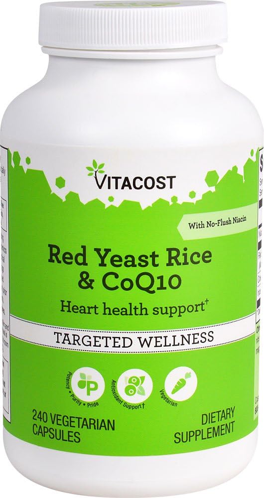 Riz et CoQ10 de levure rouge Vitacost avec niacine sans mousse -- 240 capsules végétariennes