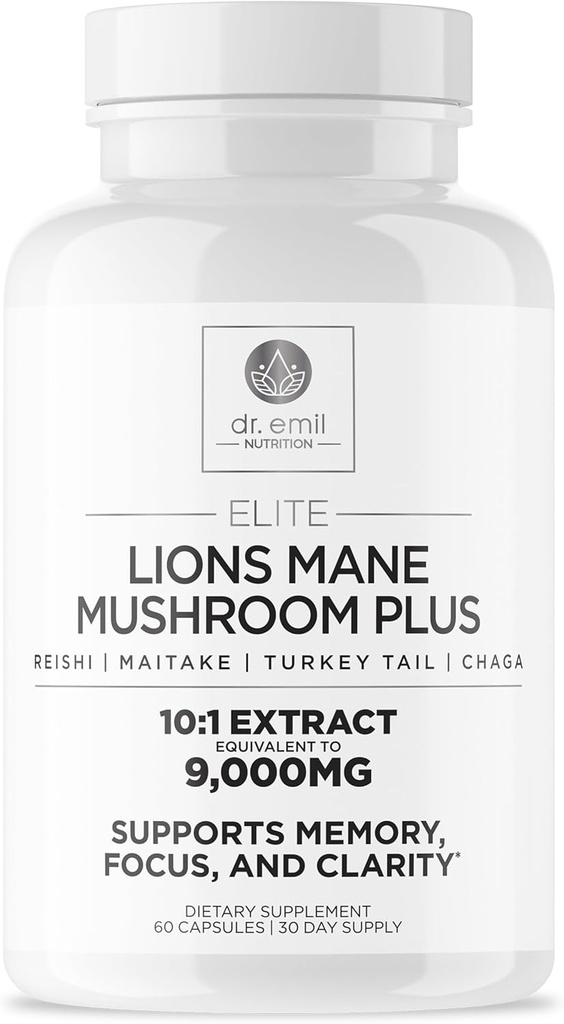 DR. EMIL NUTRIITION 9000mg Capsules de complément de la Mane de Lions biologiques avec Chaga, Reishi & Maitake - Mélange de champignons naturels pour le bien-être