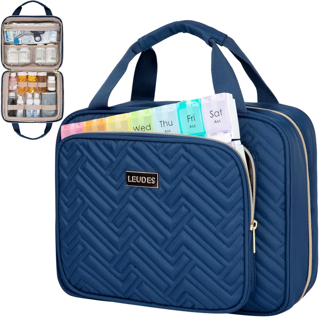 Leus Travel Pill Organizer,Médecin Organisateur et stockage,Sac de médicaments à domicile,Cas,Carrier pour les pilules,Vitamine,Huile de poisson,Supplements pour les femmes et les hommes (Grand, Bleu)