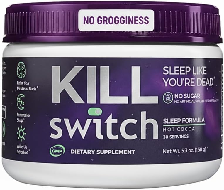Killswitch aide au sommeil pour les adultes – Asleep d'automne rapide et réveil rafraîchi, supplément de chocolat chaud sans sucre - Magnésium, Tart Cherry, L-Theanine et plus pour le sommeil reposant, 30 portions, fabriqués aux États-Unis