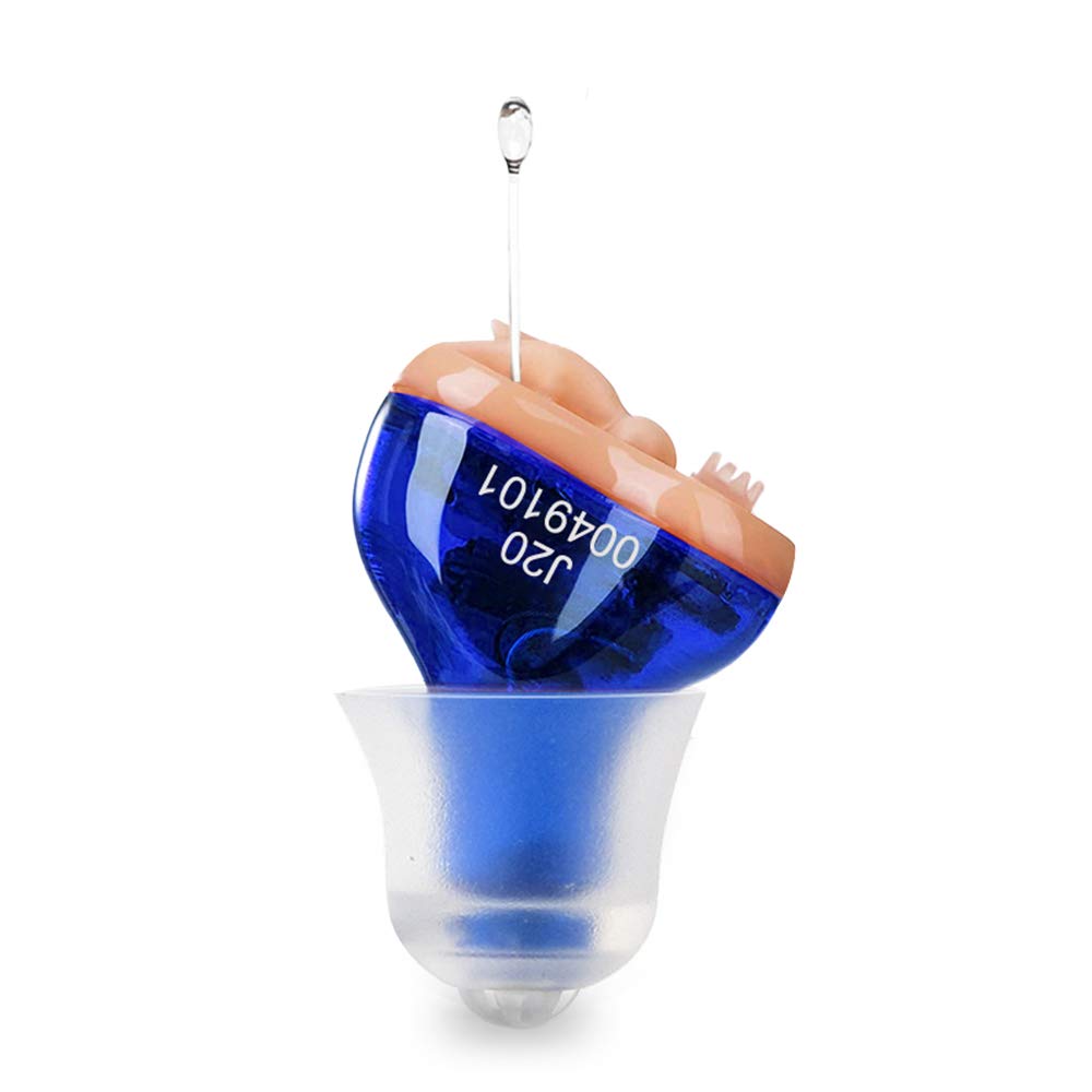 J20 Aides auditives pour les aînés Adultes Bruit-Annulation - Aide aux aînés Écouter, Amplificateur d'audition, Mini amplificateur de son, Amplificateur de son d'oreille, Réduction du bruit, Discours amélioré, Annulation de rétroaction (Blue, Gauche)