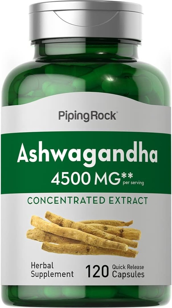 Piping Rock Ashwagandha Supplement | 4500mg | 120 Capsules | for Women and Men | Herb Root Extract | with Black Pepper | Non-GMO, Gluten Free