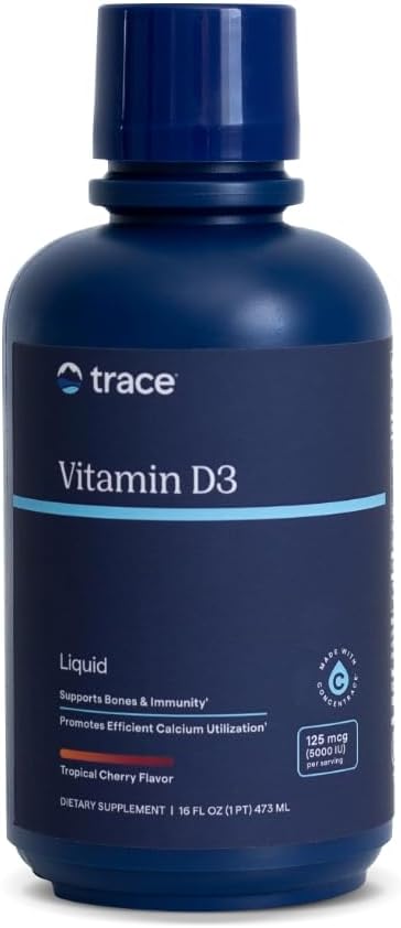 Trace Minerals (Vitamine liquide D3) 126 mcg (5000 UI) D3 avec spectre complet de minéraux de traces ioniques (absorbant rapidement, haute puissance) Saveur de cerise tropicale naturelle (32 portions), 16 fl oz
