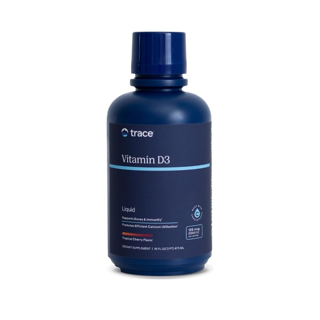 Trace Minerals Vitamine D3 - Supplément de vitamine D3 pour la santé des os - Utilisation efficace du calcium - Support du système immunitaire - Liquide à absorption rapide - Saveur de cerise tropicale - 16 fl oz (32 portions)