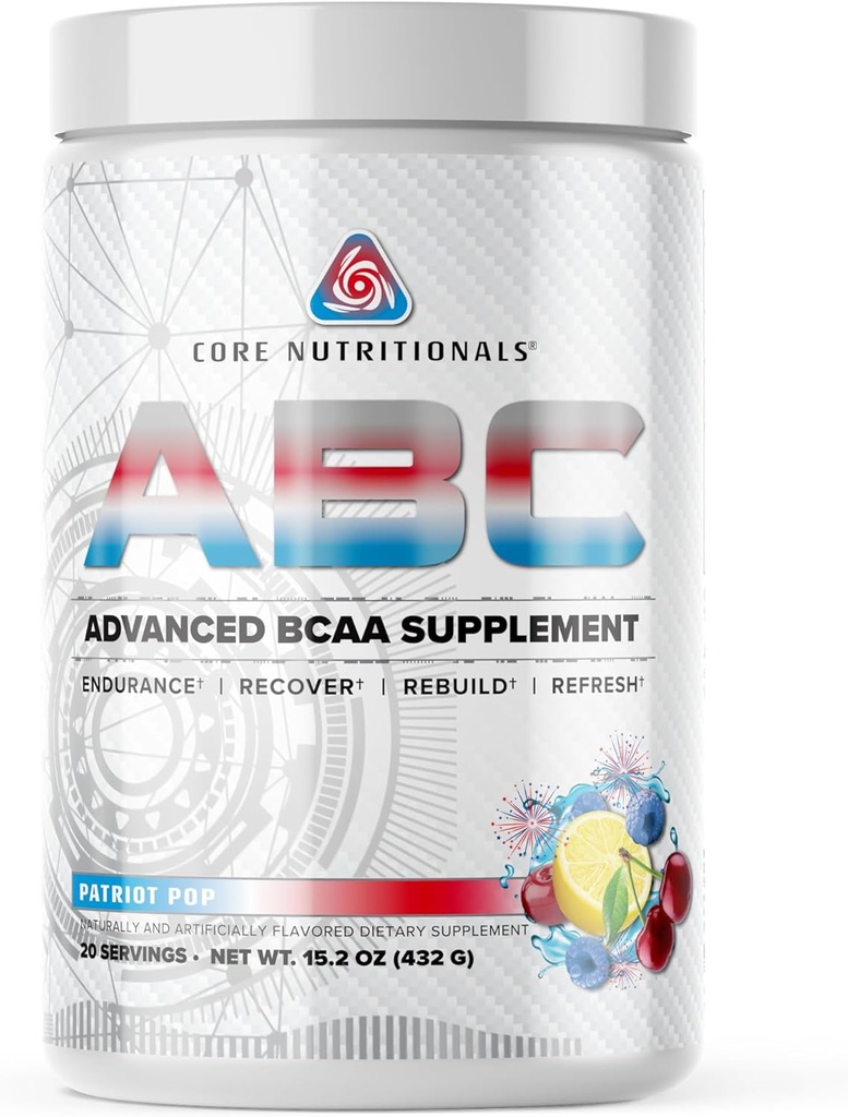Core Nutritionals ABC Advanced BCAA Supplement (en anglais seulement) Amino Acid Recovery Blend (en anglais seulement) avec Glutamine, Beta Alanine, Citrulline Malate (en anglais seulement) 20 portions (Patriot Pop)
