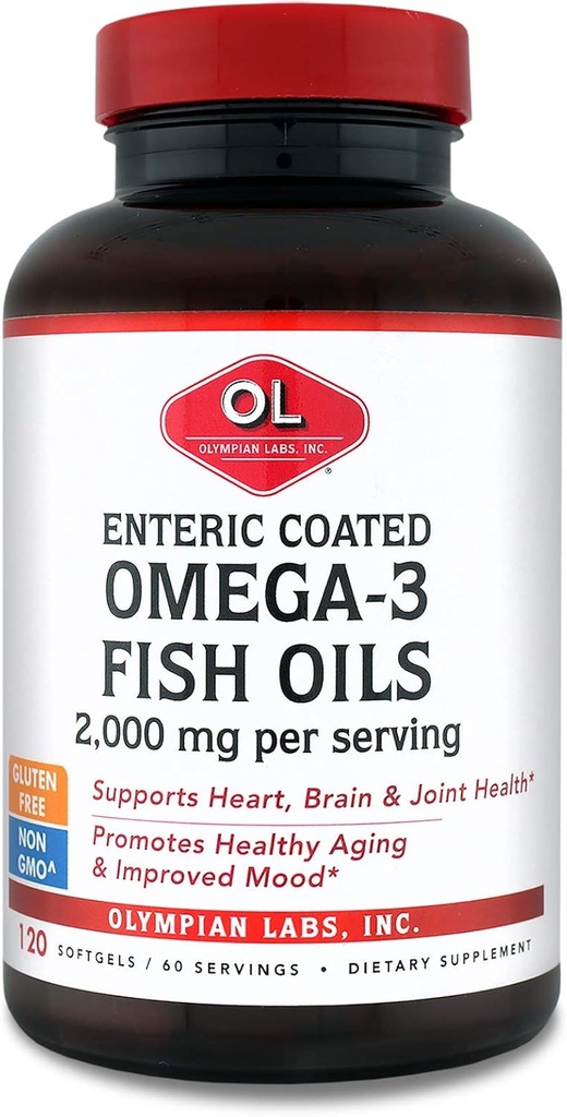 Olympian Labs Enteric Coated Omega 3 Fish Oils, 2000 mg per serving/ 60 servings, 120 Softgels