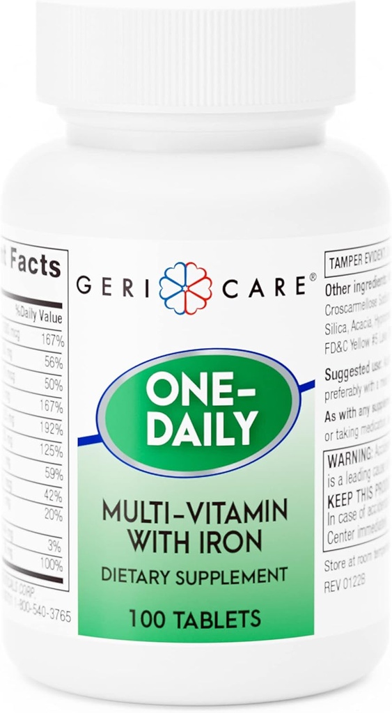GeriCare Multivitamine unique quotidienne avec comprimés de fer, 100 Nombre (paquet de 1)