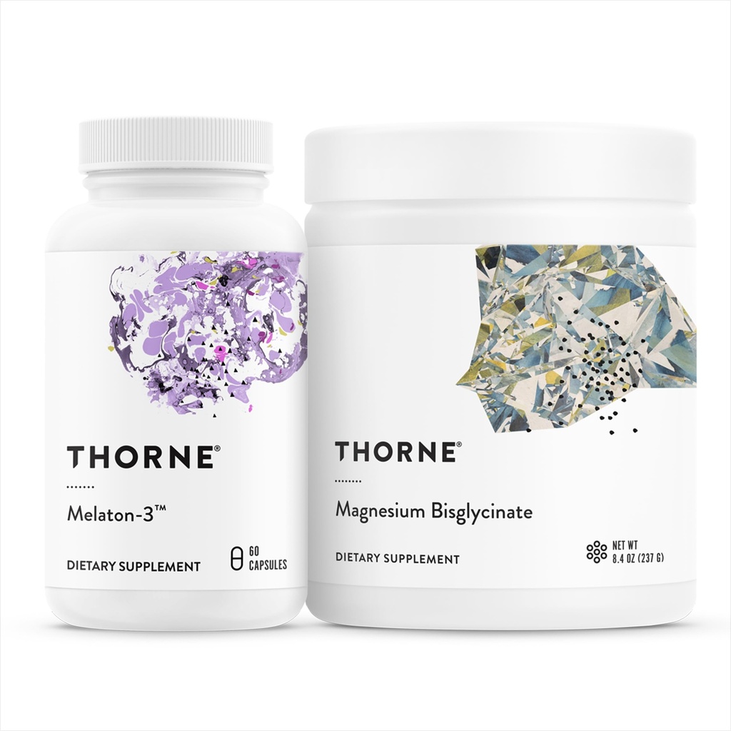 THORNE - Soutien du sommeil Duo - Poudre de bisglycinate de magnésium + Melaton-3 pour sommeil reposé - 60 portions