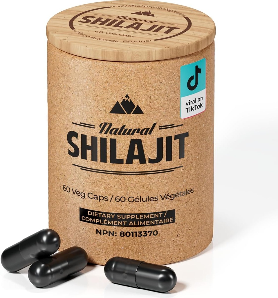 SHILAJIT NATUREL Capsules (2 mois d'approvisionnement) - 60 Compte - Shilajit pour les hommes et les femmes avec l'acide fulvic et minéraux traces, nutriments à base végétale pour l'énergie, le soutien immunitaire et la vitalité