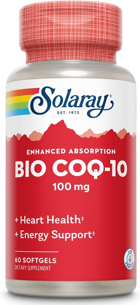 SOLARAY Bio CoQ-10 100 mg | Enhanced Absorption | Vitamins A & E | Healthy Heart & Cellular Energy Support (60 CT)