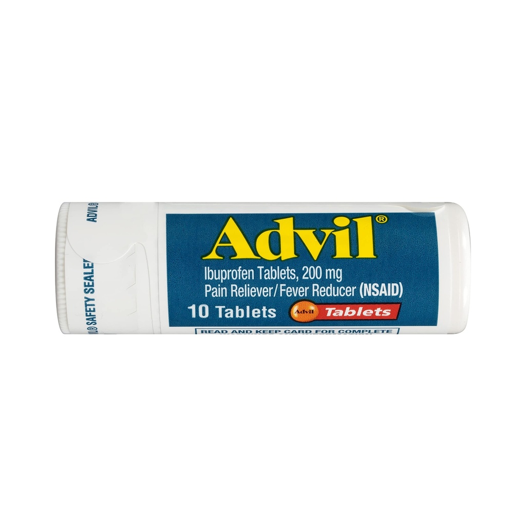 Réducteur de douleur advil et réducteur de fièvre, anti-douleur avec Ibuprofène 200mg pour les maux de tête, les maux de dos, les douleurs menstruelles et les douleurs articulaires - 10 comprimés enrobés
