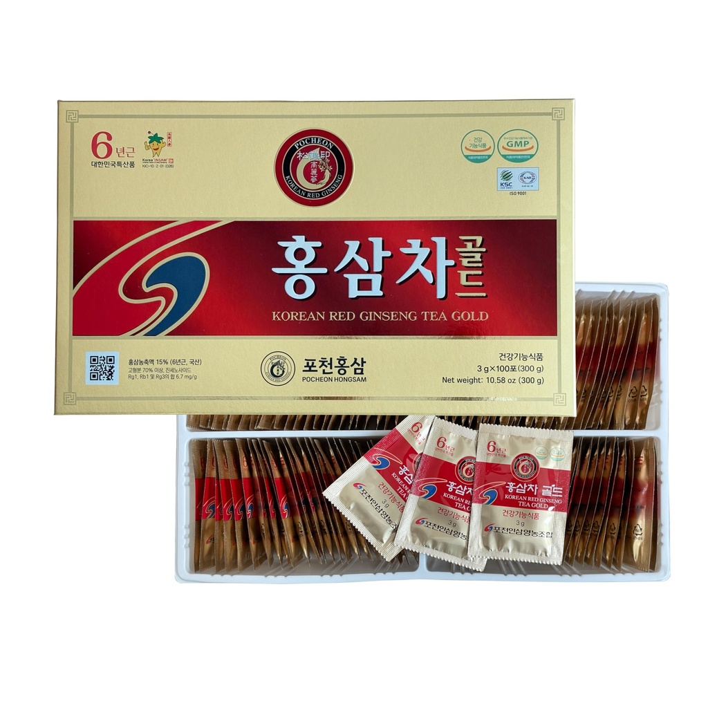 Pocheon 300g (10.6oz), Coréen 6ans Panax Red Ginseng Root Extract Tea Gold, 100 sachets de thé, 15% Ginseng Extract, Natural Immmune Support