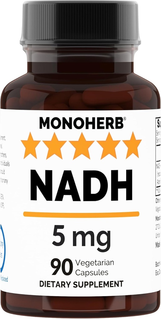 MONOHERB NADH 5 mg 90 Capsules végétariennes - Supplément dinucléotidique réduit en nicotinamide