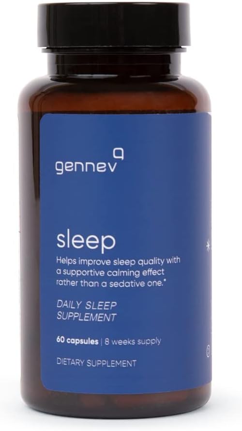 Gennev Aide au sommeil pour adultes - Supplément de sommeil naturel avec Melatonine, 5HTP, L-Theanine et Magnolia (60 comte)