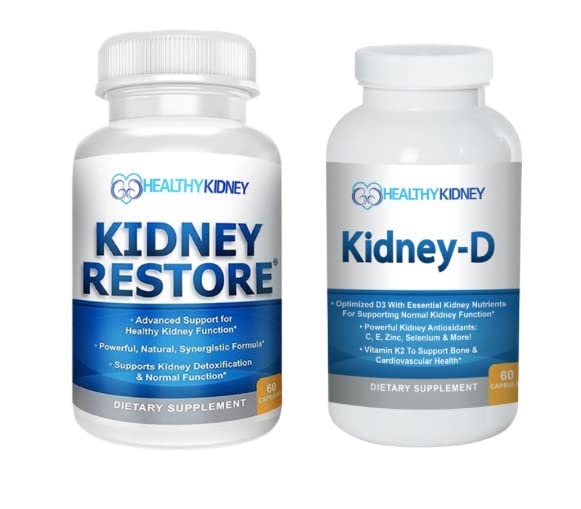 Restaurer le rein et les capsules 2-Pack de rein pour le soutien du rein avec des antioxydants optimisés de vitamine D, probiotiques rénaux, bicarbonate de sodium pour le nettoyage du rein