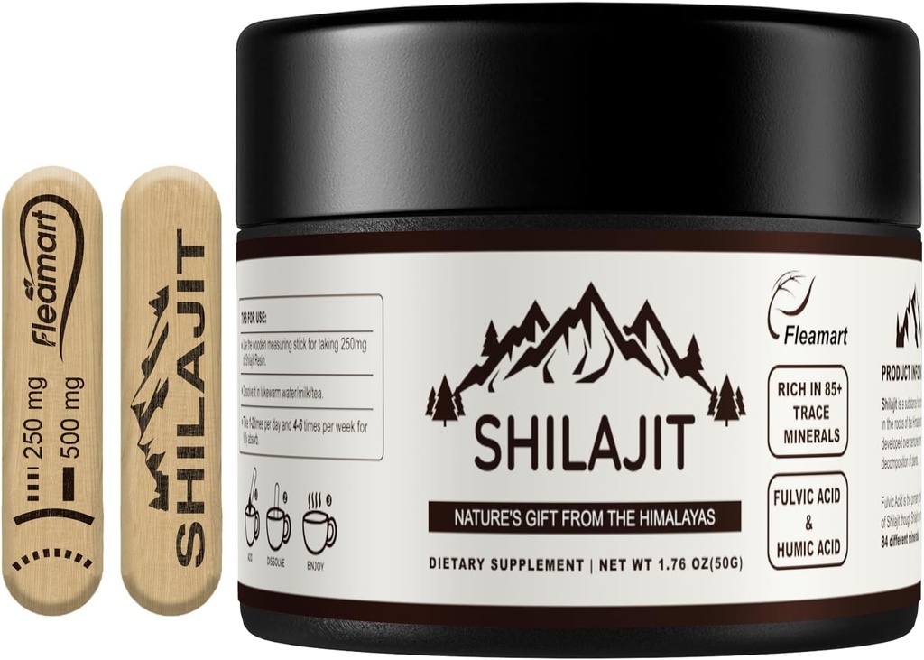 Shilajit Pure Himalayan avec l'acide fulvic et 85+ Trace Minerals Shilajit pour hommes et femmes Golden Grade A Shilajit Supplément résine avec un petit goût amer pour l'énergie et l'immunité - 50 Grams