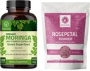 Organic Moringa Capsules 120 Capsules 1000mg and Rose Petal Powder 227g | Rose Petal Flower Powder 8 oz |