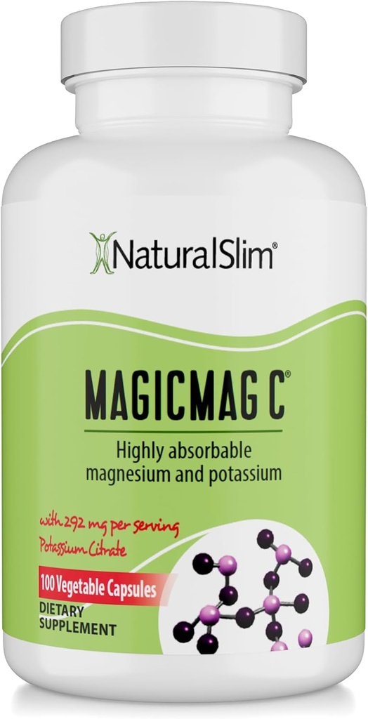 MagicMag C de NaturalSlim, Citrate de magnésium avec du potassium pour la relaxation musculaire, la qualité du sommeil, la fonction nerveuse et le soutien électrolytique, supplément de magnésium quotidien pour les hommes et les femmes, 100 capsules 1pk
