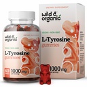 Wild & Organic L Tyrosine 1000mg Gummies - Supplément Soutien Cerveau pour Focus and Mood - Gommies Vegan Focus avec Poudre L-Tyrosine - 60 Chews non-OGM