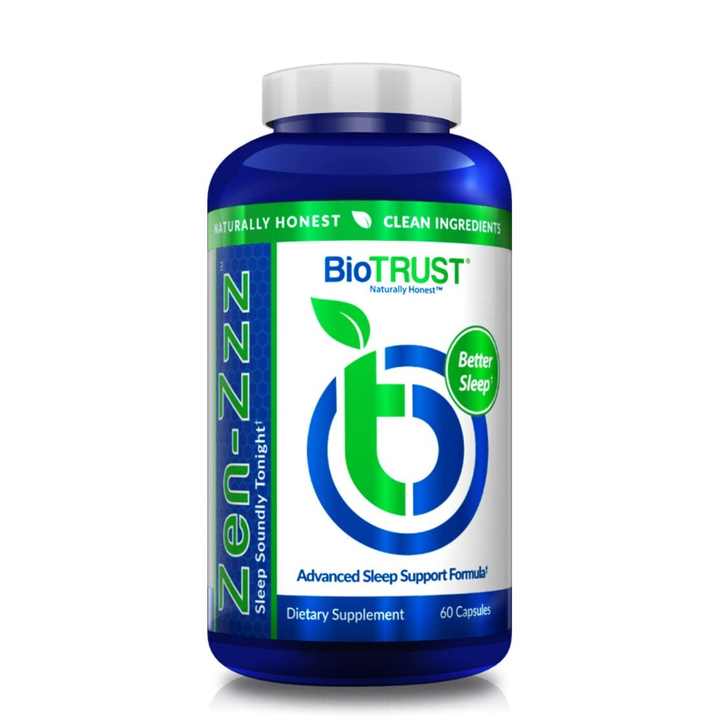 BioTRUST Zen-Zzz, Supplément de soutien pour le sommeil non-habitant — Mélatonine, L-Theanine, Glycine, Magnésium, Baume de citron, Fleur de passion, Camomille — 60 Capsules