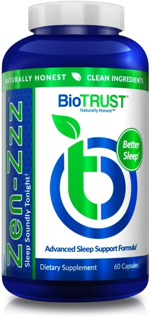 BioTRUST Zen-Zzz, Supplément de soutien pour le sommeil non-habitant — Mélatonine, L-Theanine, Glycine, Magnésium, Baume de citron, Fleur de passion, Camomille — 60 Capsules