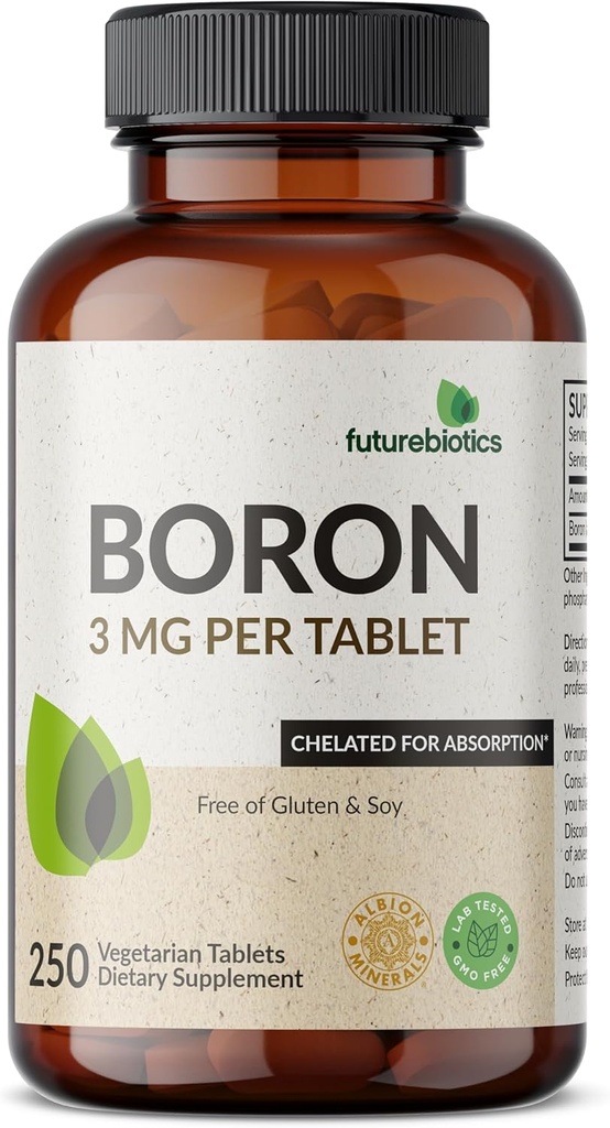 Futurebiotics Boron 3mg, Végétarien, Non-OGM, Chelaté pour Absorption, 250 comprimés