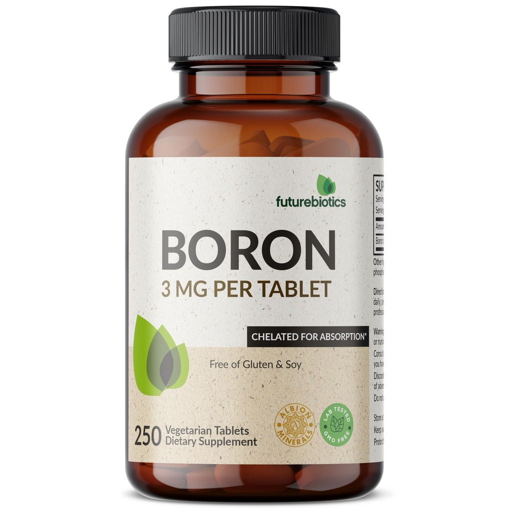 Futurebiotics Boron 3mg, Végétarien, Non-OGM, Chelaté pour Absorption, 250 comprimés