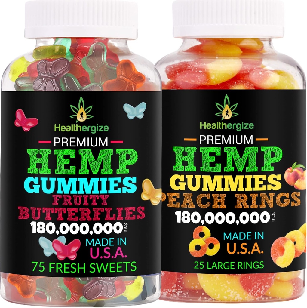 2PACK Gommies de chanvre-Fresh Papillons et Delicious Hemp Gummy Peach-pour le sommeil, le calme et la détente- Inflammation Fête de chanvre naturel-Fabriqué aux États-Unis