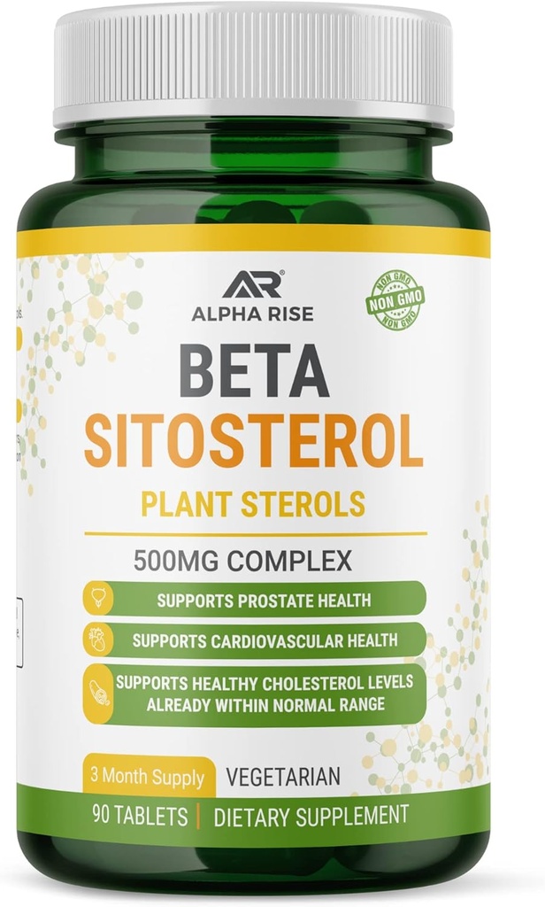 Beta Sitostérol - Comprimés de 500mg - Non-OGM - Soutien des niveaux de prostate et de cholestérol sain - Complexe de phytostérols - Stérols et Stanols végétaux naturels