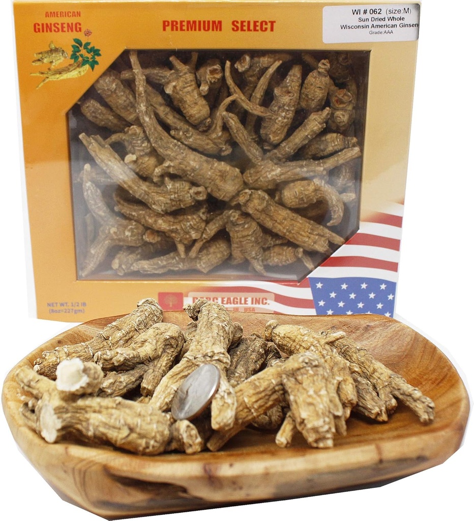 DOL Selected American Wisconsin Farmed Ginseng Root Medium & Large Combinaisons de Ginseng Cultivated Wisconsin American Ginseng (Medium 8oz/Box)