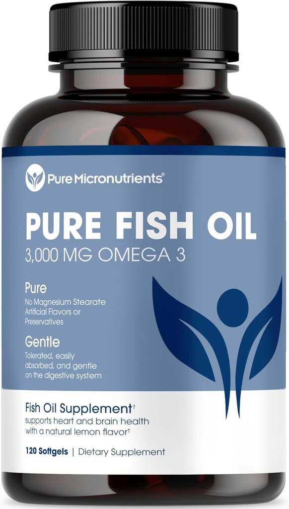Micronutriments purs - supplément d'huile de poisson Omega 3, acides gras de l'EPA/DHA, suppléments d'huile de poisson sans Burpless avec citron - soutien du coeur, des yeux, du cerveau et de l'immunité - 90 softgels