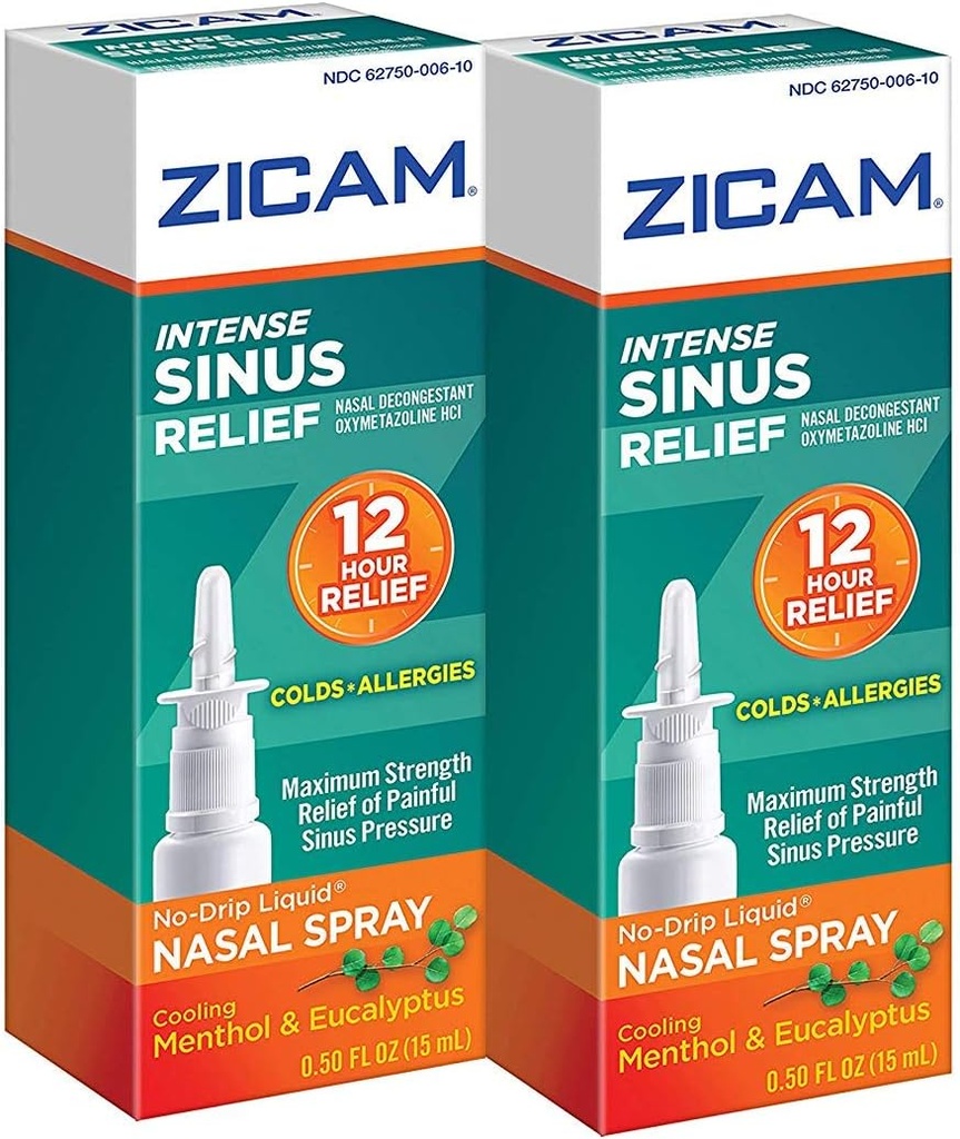 Zicam Intense Sinus Relief No-drip Nasal Liquide Spray avec Refroidissement Mentol & Eucalyptus, 0.5 Ounce (Pack de 2)