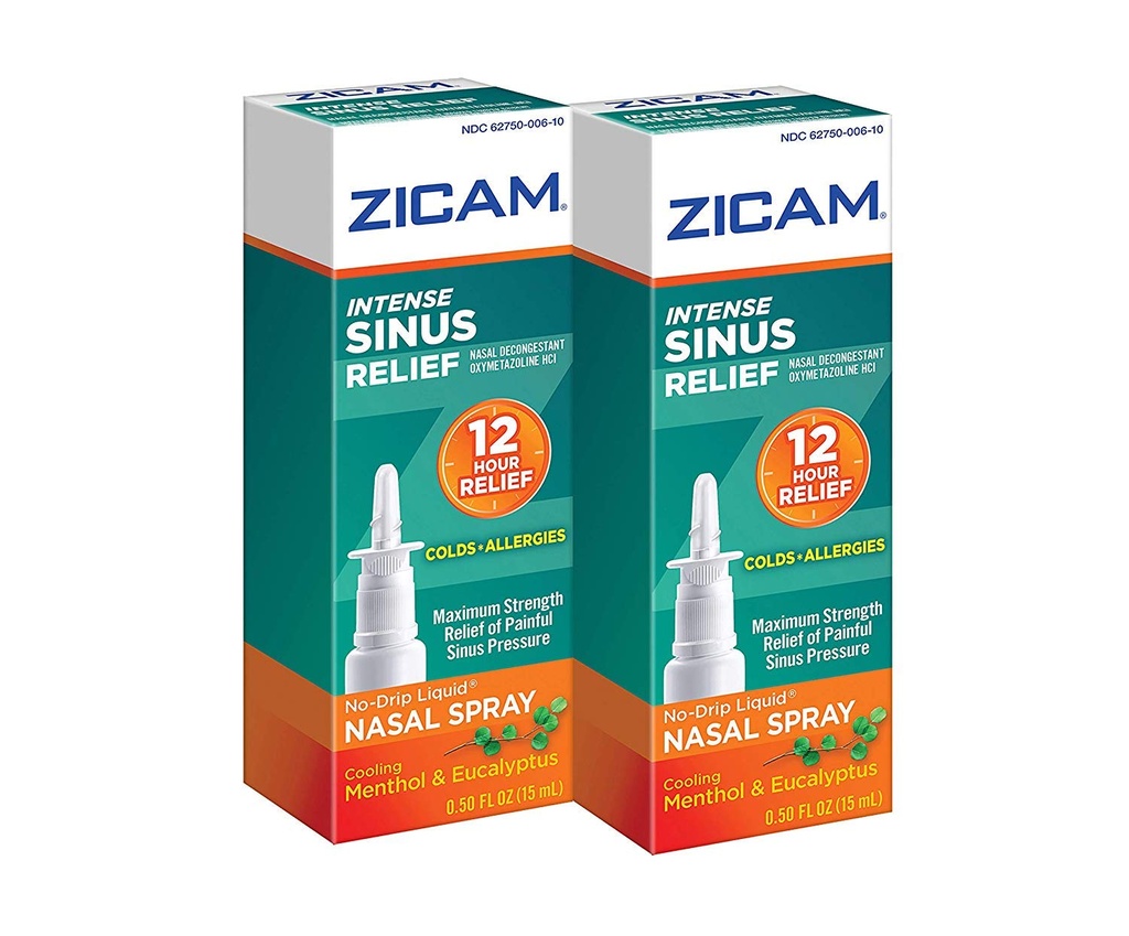 Zicam Intense Sinus Relief No-drip Nasal Liquide Spray avec Refroidissement Mentol & Eucalyptus, 0.5 Ounce (Pack de 2)