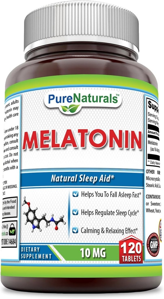 Pure Naturals Melatonin Supplement | 10 Mg Per Serving | 120 Tablets | Non-GMO | Gluten-Free | Made in USA