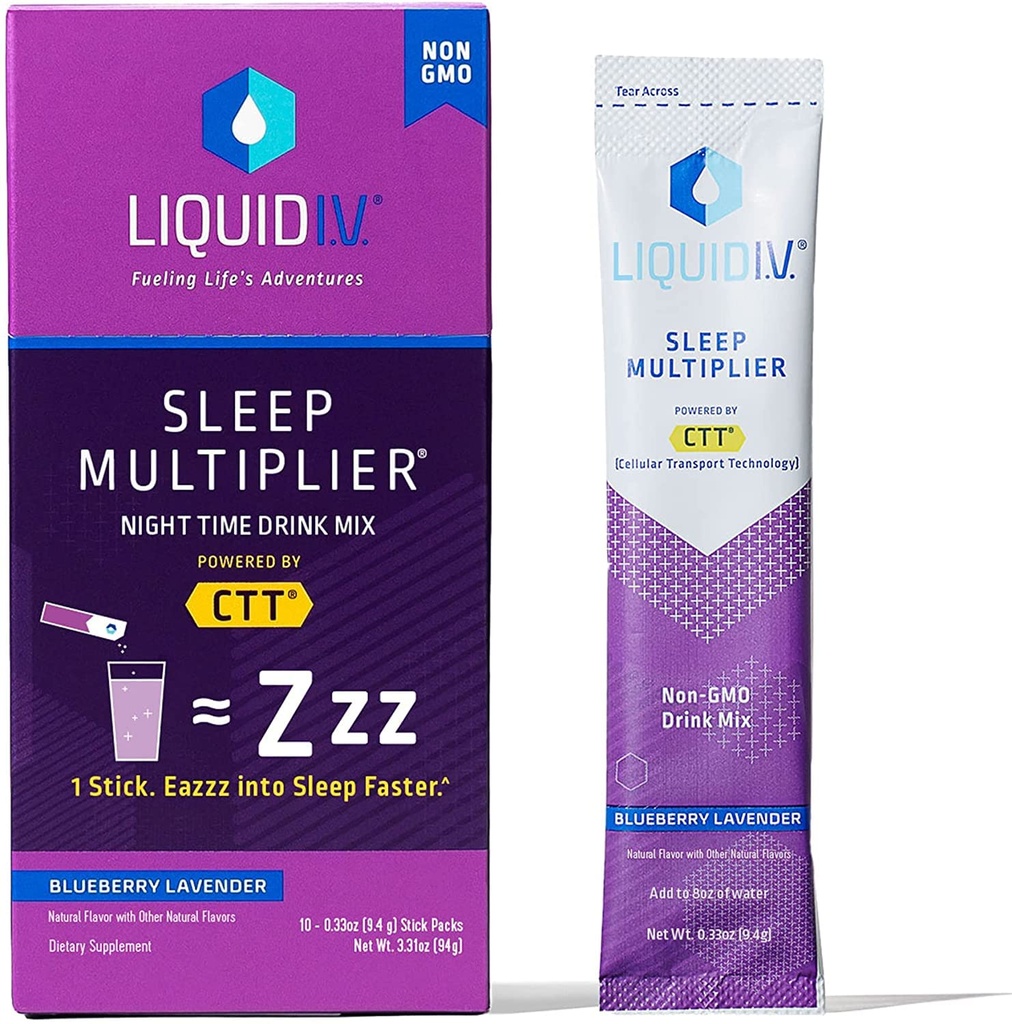 LIQUID IV Lavender Blueberry Sleep Drink Mix 10 Count, 3.35 OZ