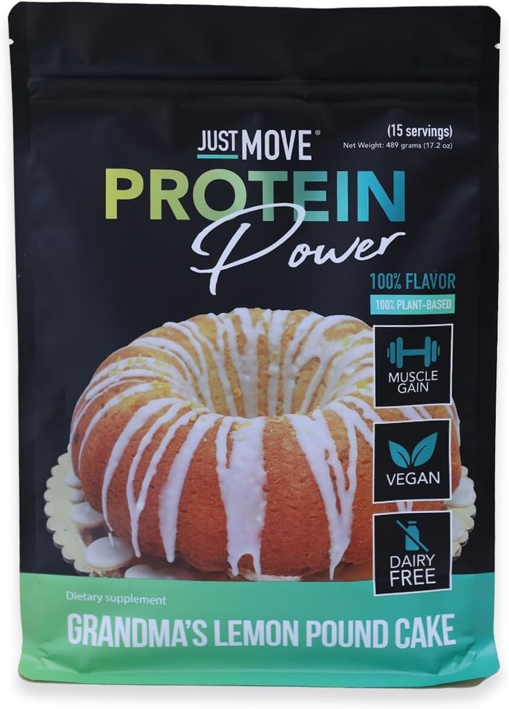 Juste déplacer Protien - Grand-mère de la livre de citron - végétalien (à base de plantes), biologique, sans lait, sans soja, sans gluten, sans céto, sans arachide, 20g de protéines, faible teneur en glucides, sans OGM (17,2 Oz)