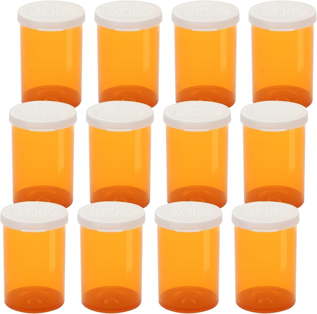 Bouteilles de pilules en plastique vide avec bouchons à snap ouverts (non résistants à l'enfant), flacons de médicaments d'ordonnance, contenants transparents, distributeurs de pilules (20 Dram, 12pcs)