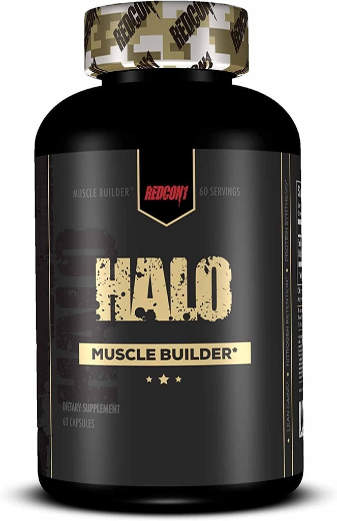 REDCON1 Halo Muscle Builder Supplément - Sans gluten + Keto amical pour soutenir la croissance de masse musculaire - Contient extrait de racine de Smilax chinois pour améliorer la rétention d'azote (60 capsules)