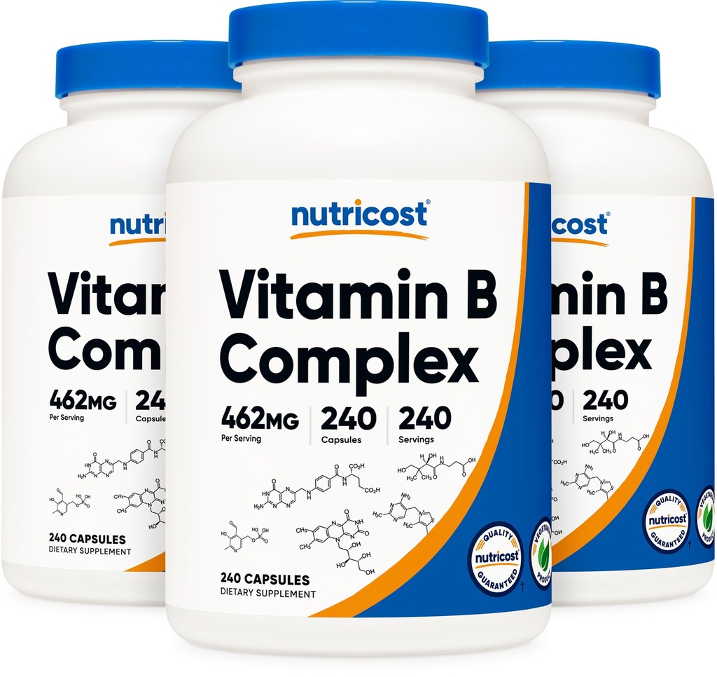 Nutricost High Potency Vitamine B Complex 462mg, 240 Capsules (3 bouteilles) - avec la vitamine C