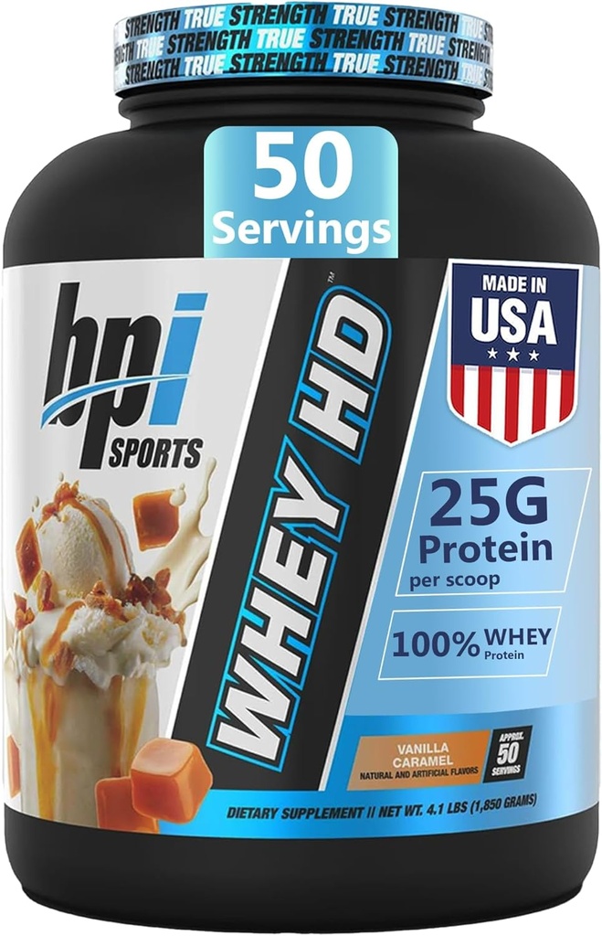 BPI Sports Whey HD Ultra Premium Protéines Poudre Isolée , Workout Whey Protéines Poudre pour les hommes et les femmes pour le gain musculaire , Lait Protéines Concentrates , Chocolat Cookie/ Vanilla Caramel , 4.07 Livre