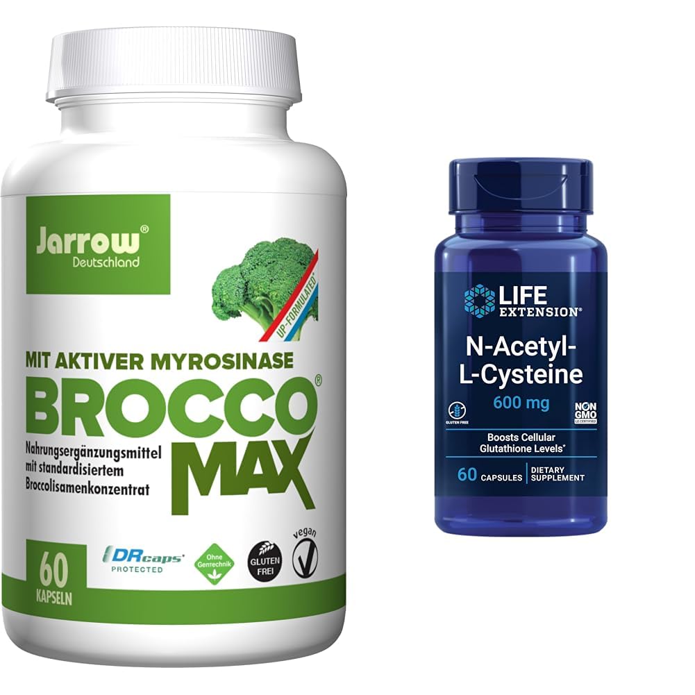 Jarrow BroccoMax Sulforaphane Générateur et prolongement de la durée de vie N-acétyl-L-Cysteine Immune et bloc de soutien respiratoire, 60 Comptez chaque